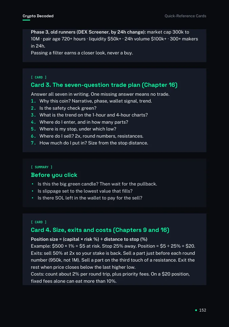 Crypto Decoded page preview: Printable quick-reference cards